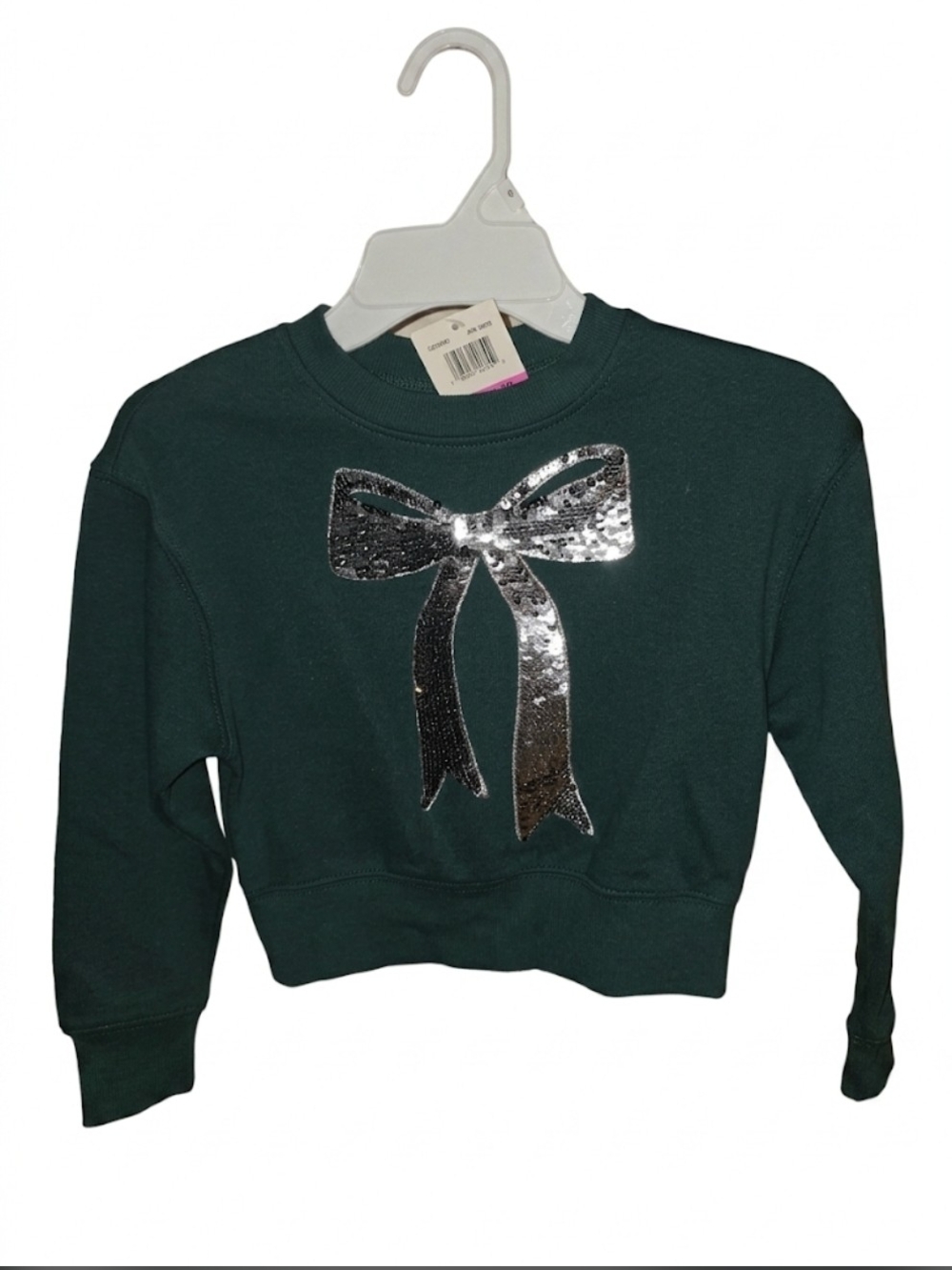 Girls' Dark Green Sequin Bow Sweatshirt -  Kids Shirt & Tops Size 4/5